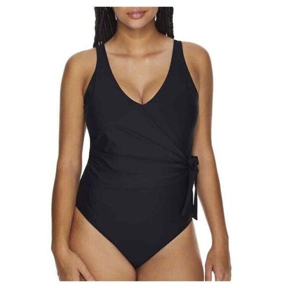 Birdsong‎ Slimming Wrap Underwire One-Piece Swimsuit, Black, 14, 42C 40D 38E NEW - Picture 1 of 16